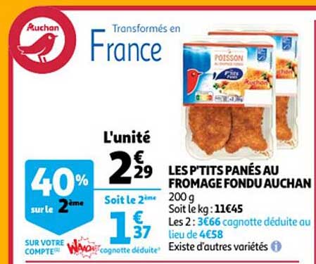 les p'tits panés au fromage fondu auchan