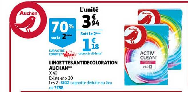 Lingettes Antidécoloration Auchan