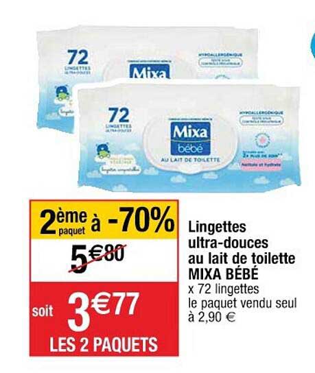 lingettes ultra-douces au lait de toilette mixa bébé
