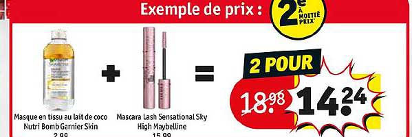 masque en tissu au lait de coco nutri bomb garnier skin + mascara lash sensational sky high maybelline