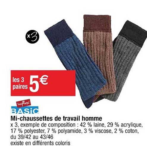 mi-chaussettes de travail homme influx basic