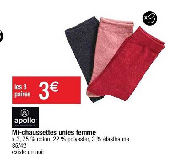 mi-chaussettes unies femme apollo