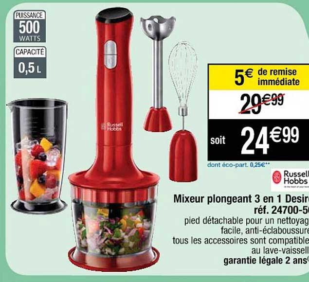 mixeur plongeant 3 en 1 russell hobbs