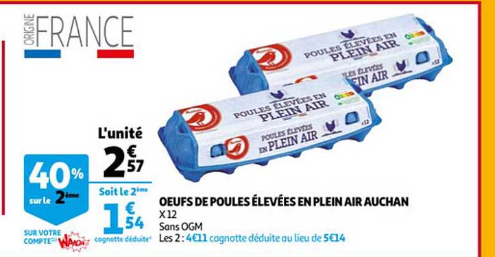 oeufs de poules élevées en plein air auchan