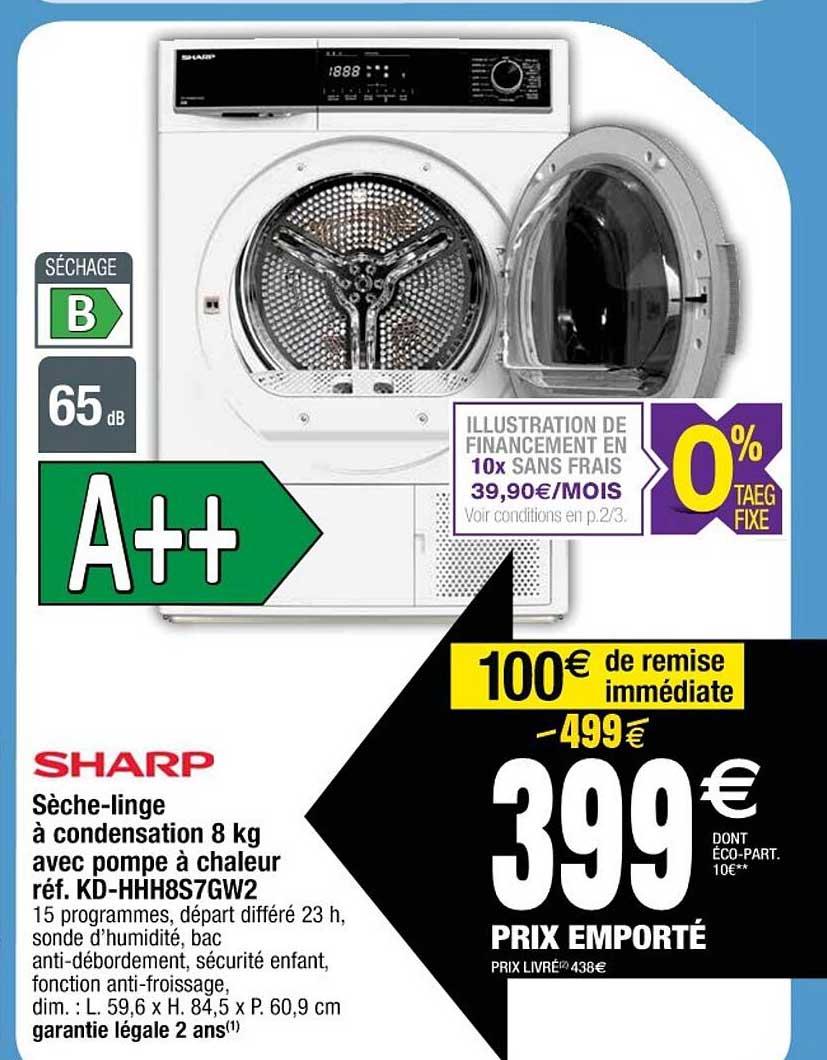 sèche-linge à condensation 8 kg acec pompe à chaleur sharp