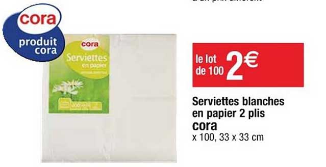 serviettes blanches en papier 2 plis cora