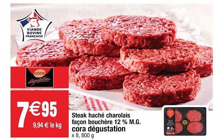 steak haché charolais façon bouchère 12% m.g. cora dégustation
