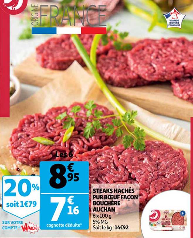 steaks hachés pur bœuf façon bouchère auchan