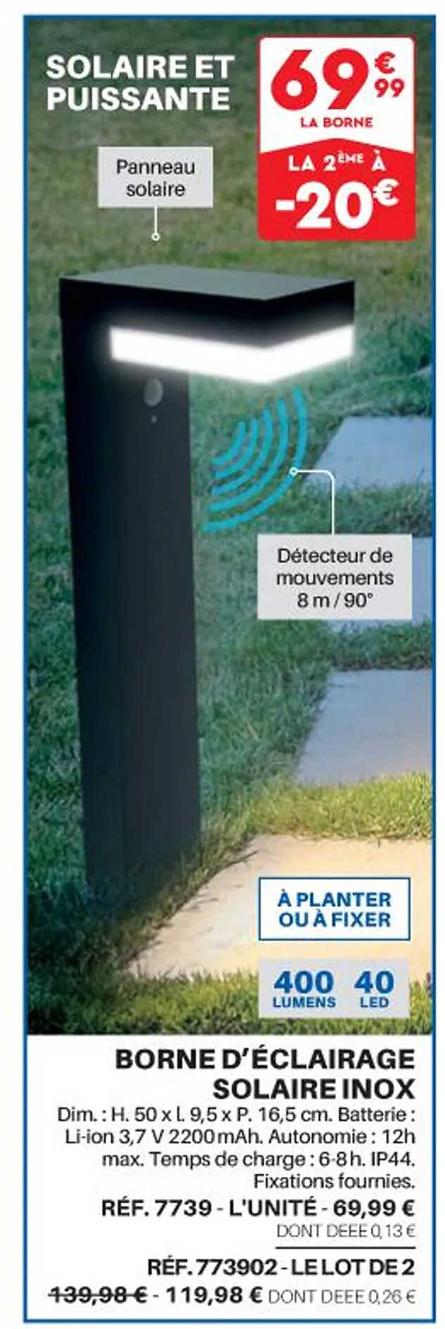 borne d'éclairage solaire inox