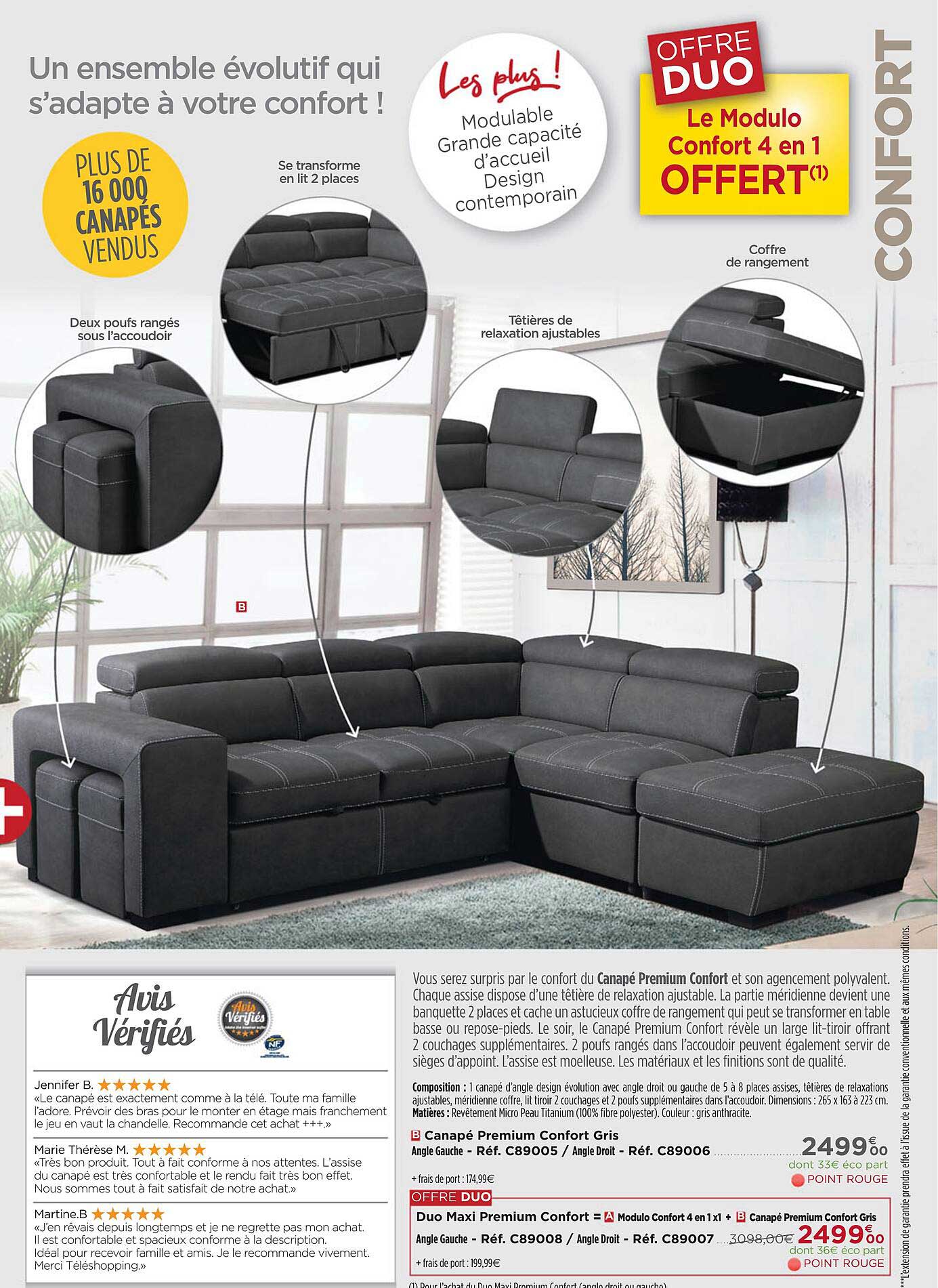 Canapé Premium Confort Gris