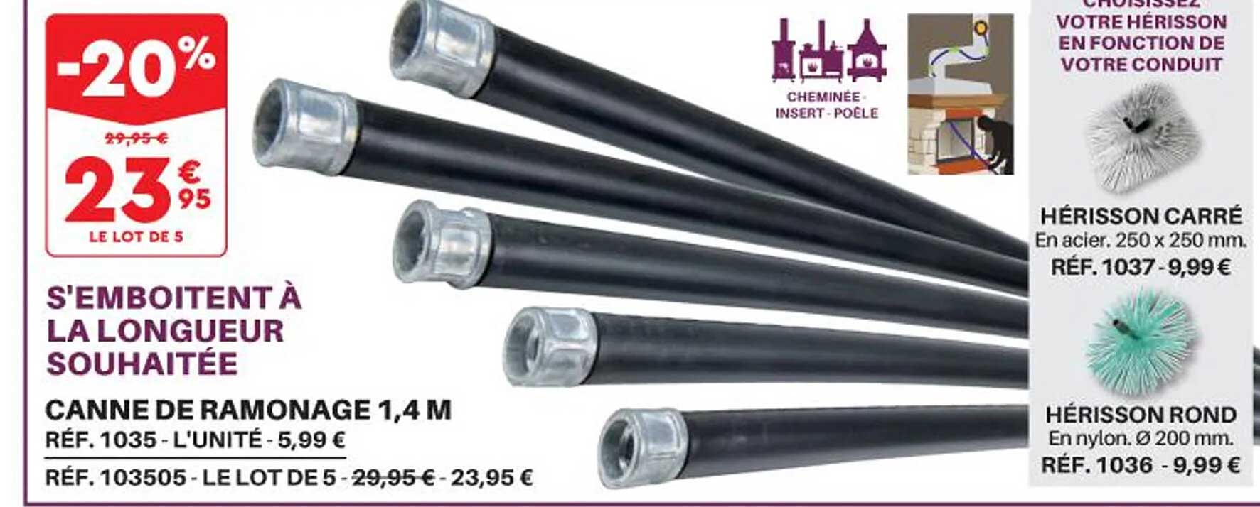 Canne De Ramonage 1,4 M, Hérisson Carré, Hérisson Rond