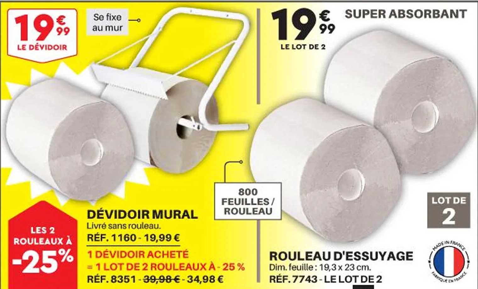 dévidoir mural, rouleau d'essuyage