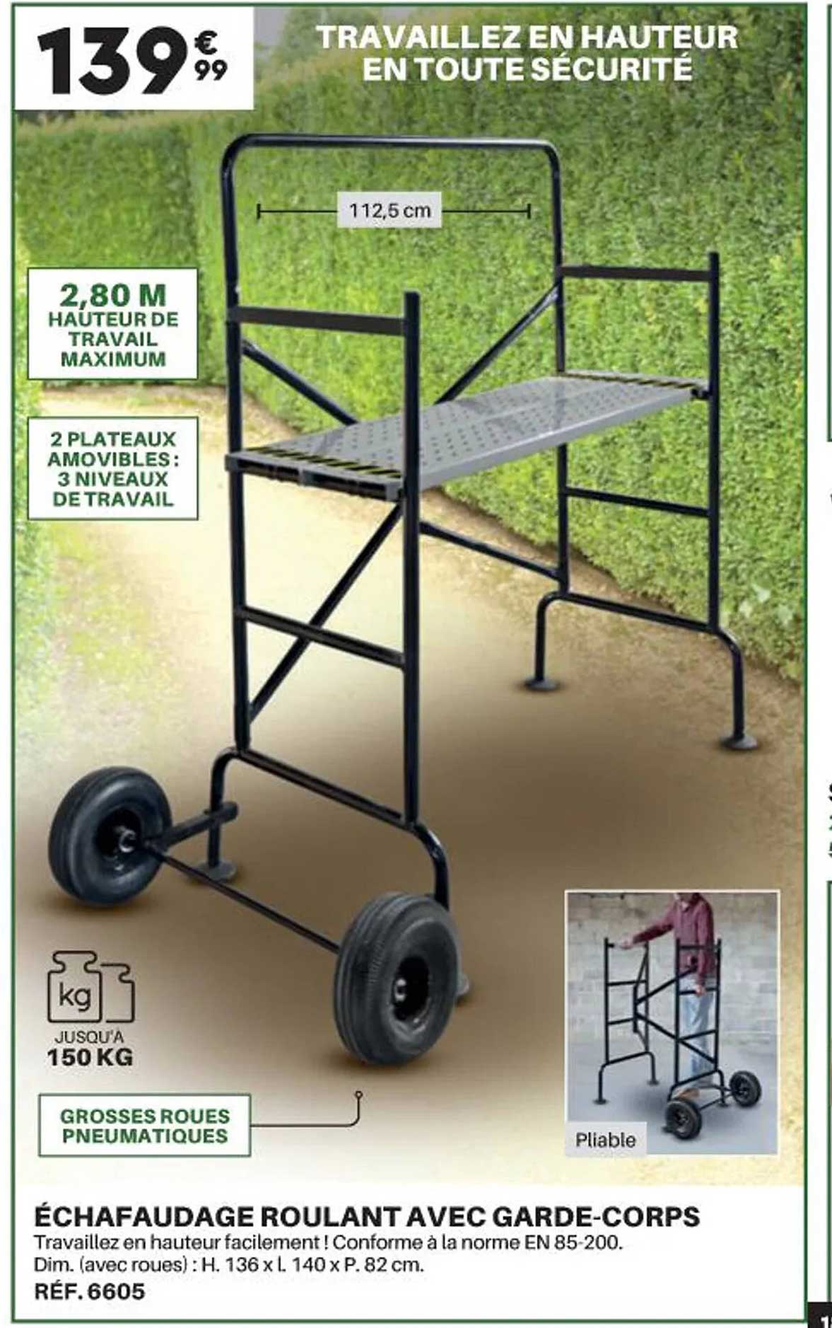 échafaudage roulant avec garde-corps