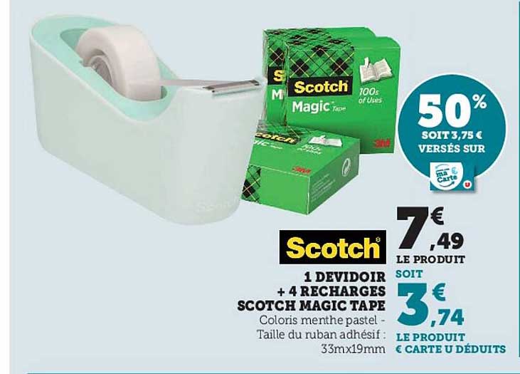 1 Dévidoir + 4 Recharges Scotch Magic Tape