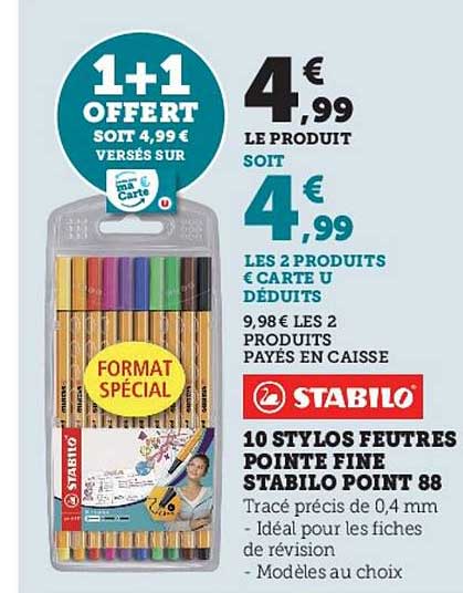10 stylos feutres pointe fine stabilo point 88