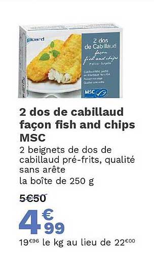 2 dos de cabillaud façon fish and chips msc