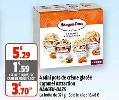 4 mini pots de crème glacée caramel attraction häagen-dazs
