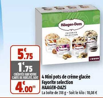 4 mini pots de crème glacée favorite selection häagen-dazs