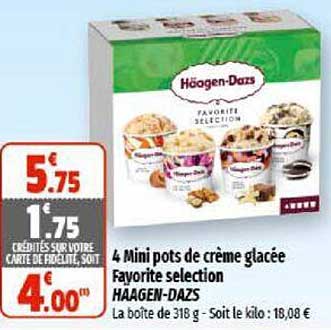 4 mini pots de crème glacée favorite selection häagen-dazs