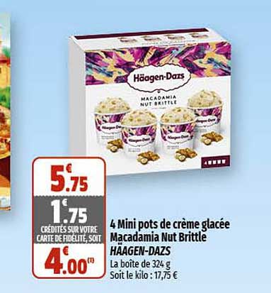 4 mini pots de crème glacée macadamia nut brittle häagen-dazs