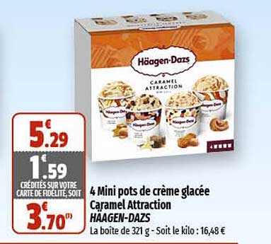 4 mini pots de crme glacée caramel attraction häagen-dazs