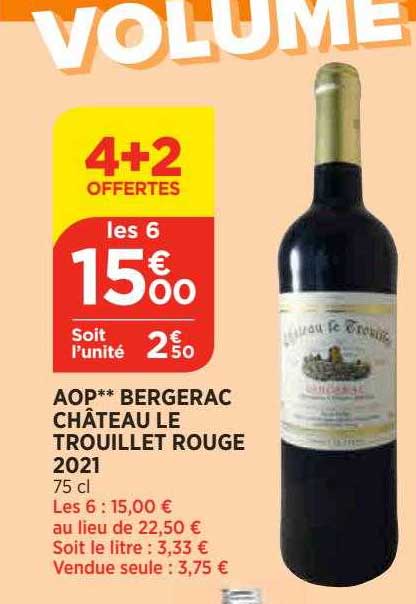 aop** bergerac château le trouillet rouge 2021 4+2 offertes