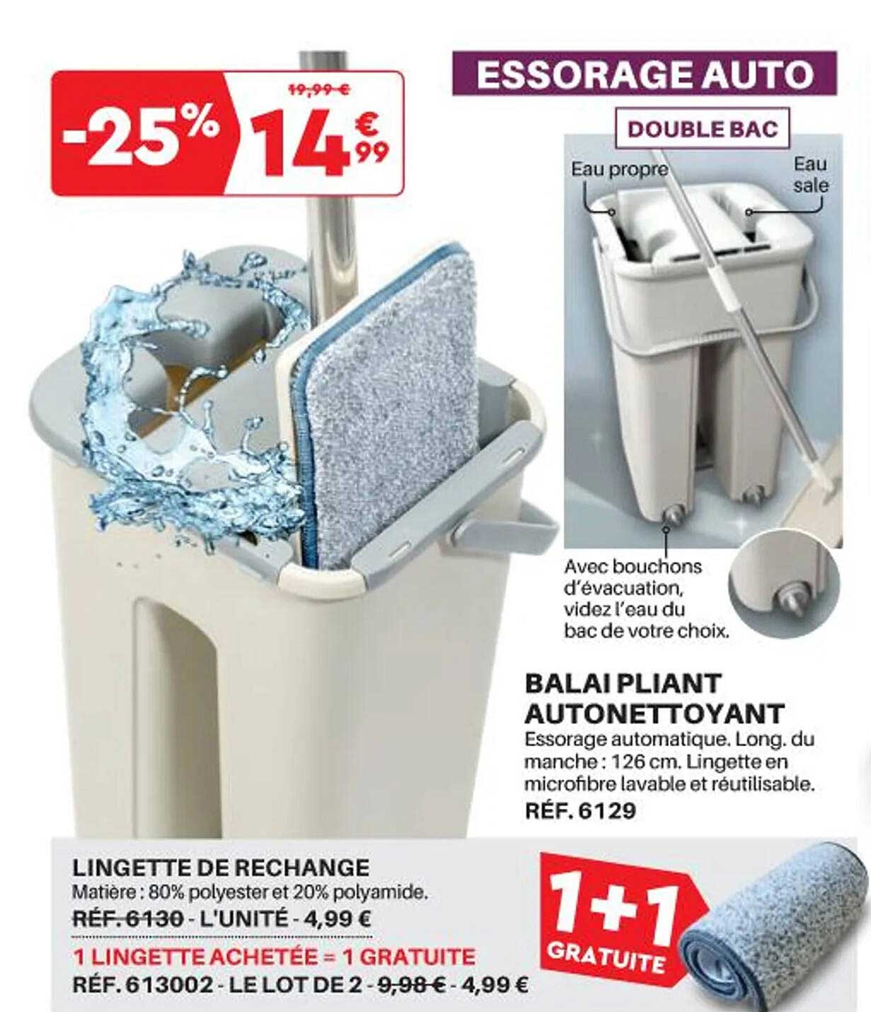 balai pliant autonettoyant, lingette de rechange