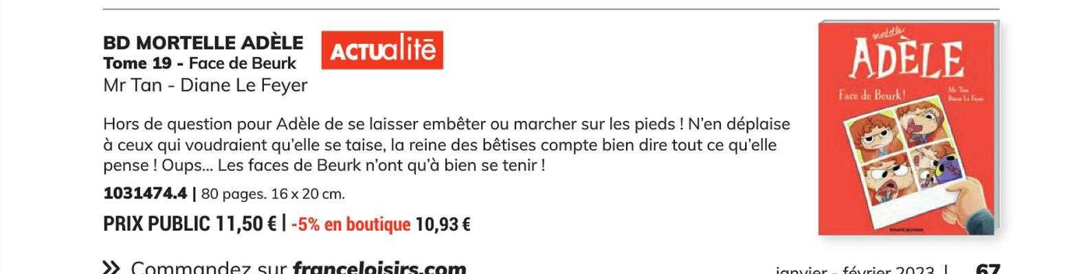 bd mortelle adèle tome 19 - face de beurk - mr tan - diane le feyer