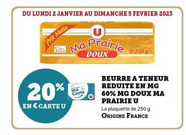 beurre à teneur réduite en mg 60% mg doux ma prairie u