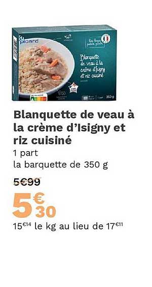 blanquette de veau à la crème d'isigny et riz cuisiné