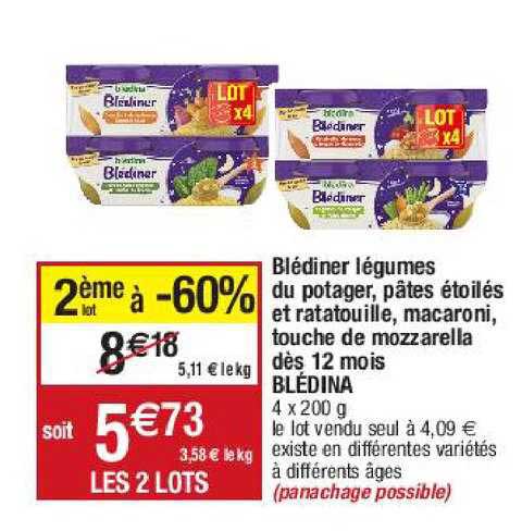 blédiner légumes du potager, pâtes étoiles et ratatouille, macaroni, touche de mozzarella dès 12 mois blédina