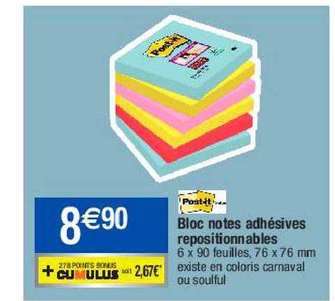 bloc notes adhésives repositionnables post-it