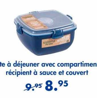 boîte à déjeuner avec compartiment récipient à sauce et couvert