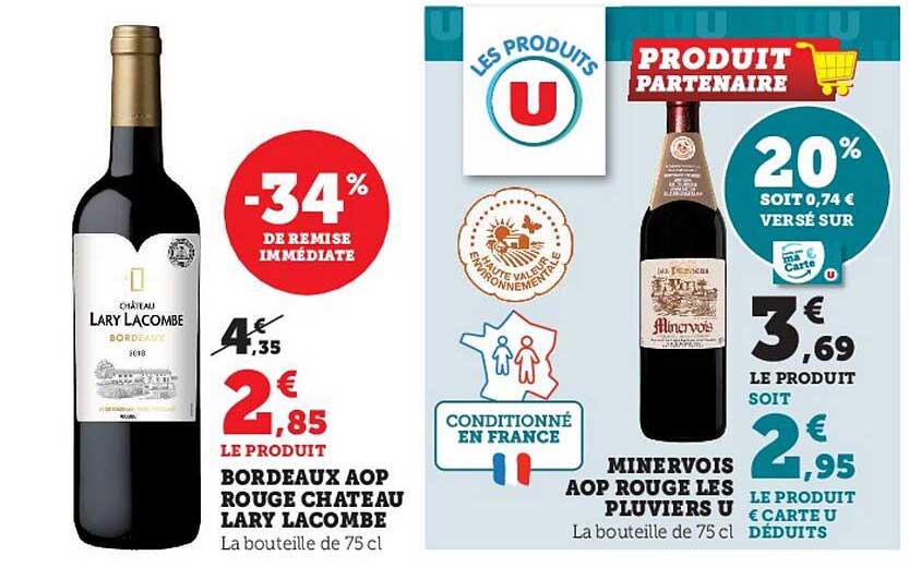 bordeaux aop rouge château lary lacombe, minervois aop rouge les pluviers u