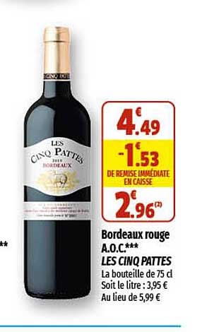 bordeaux rouge a.o.c. les cinq pattes
