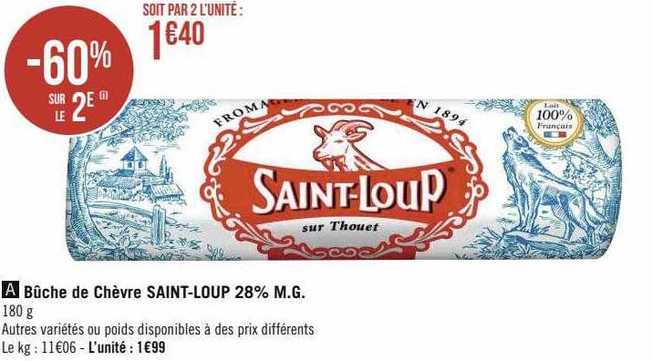 bûche de chèvre saint-loup 28% m.g.