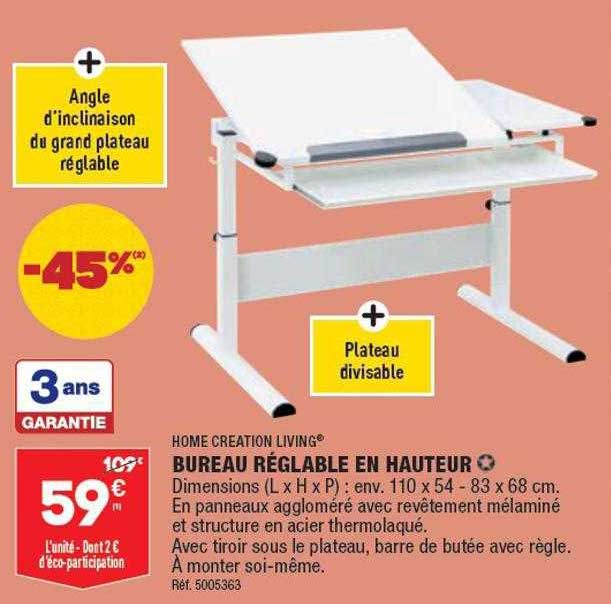 bureau réglable en hauteur home creation living