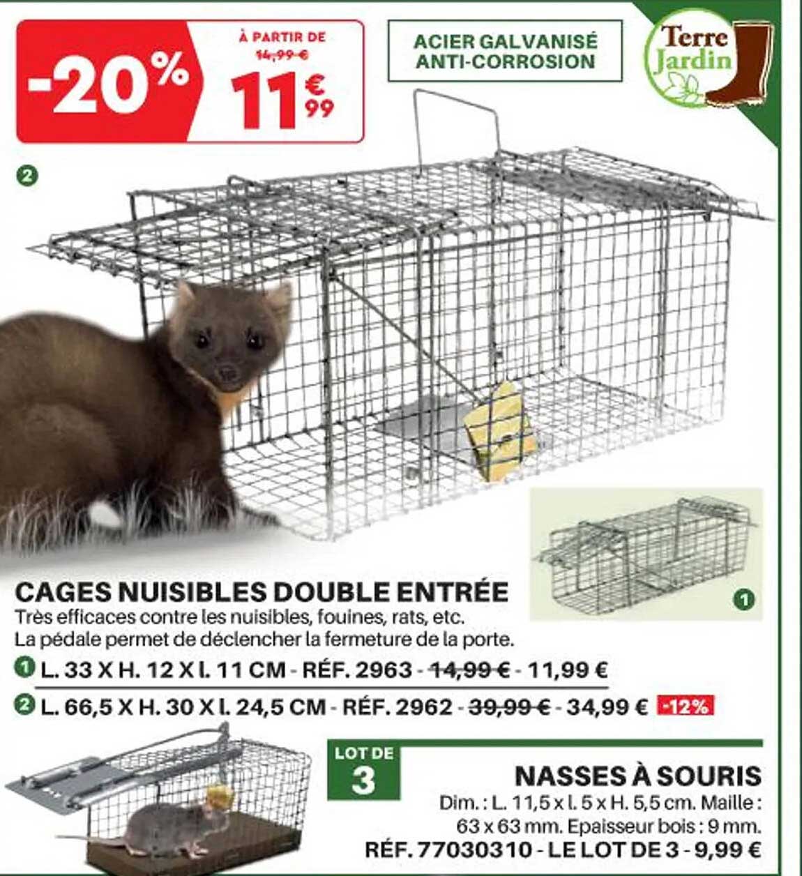 cages nuisibles double entrée, nasses à souris