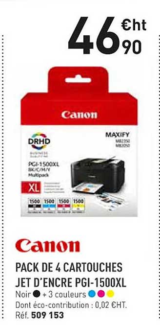 canon pack de 4 cartouches jet d'encre pgi-1500xl