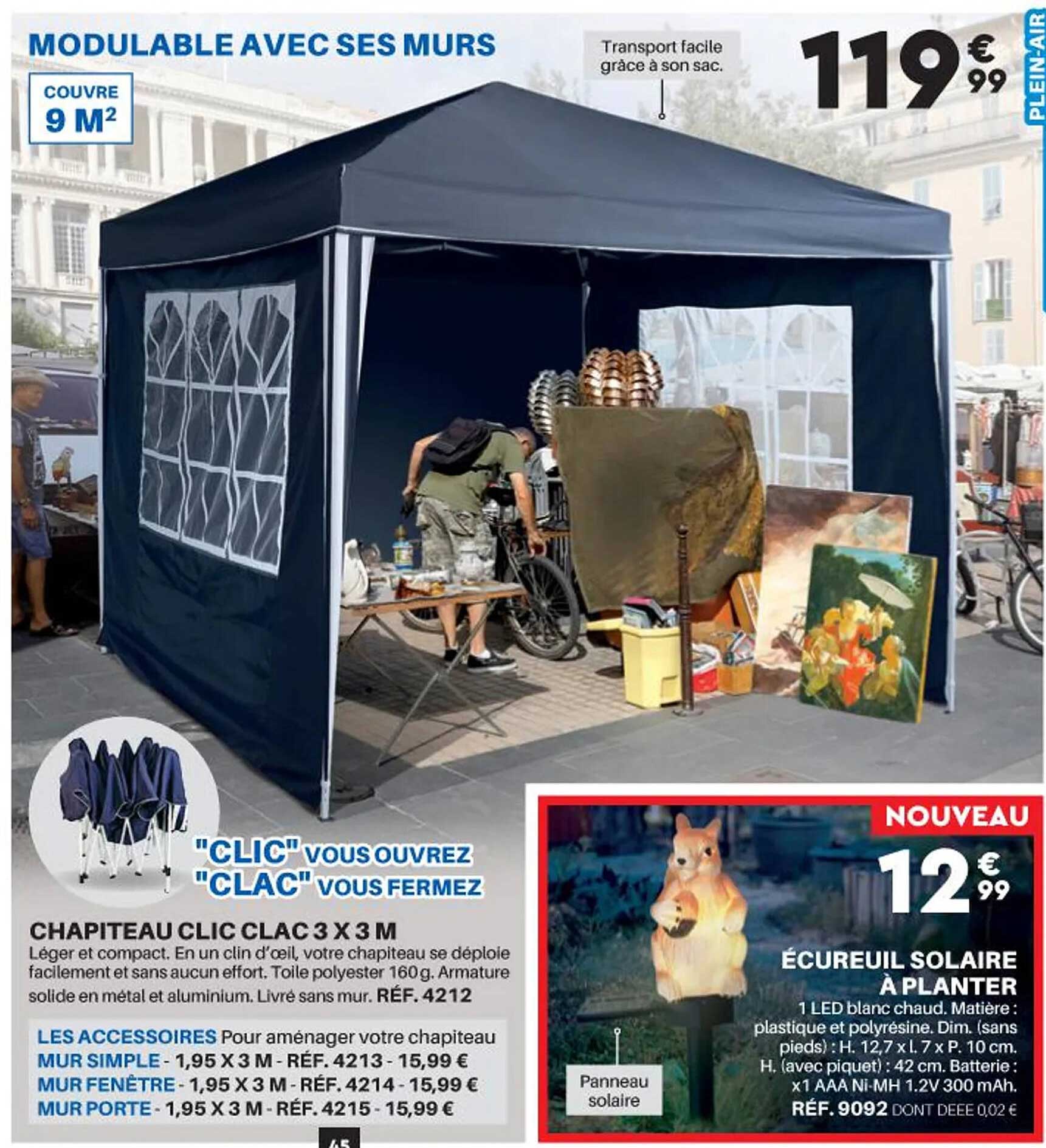 chapiteau clic clac 3 x 3 m, écureuil solaire à planter