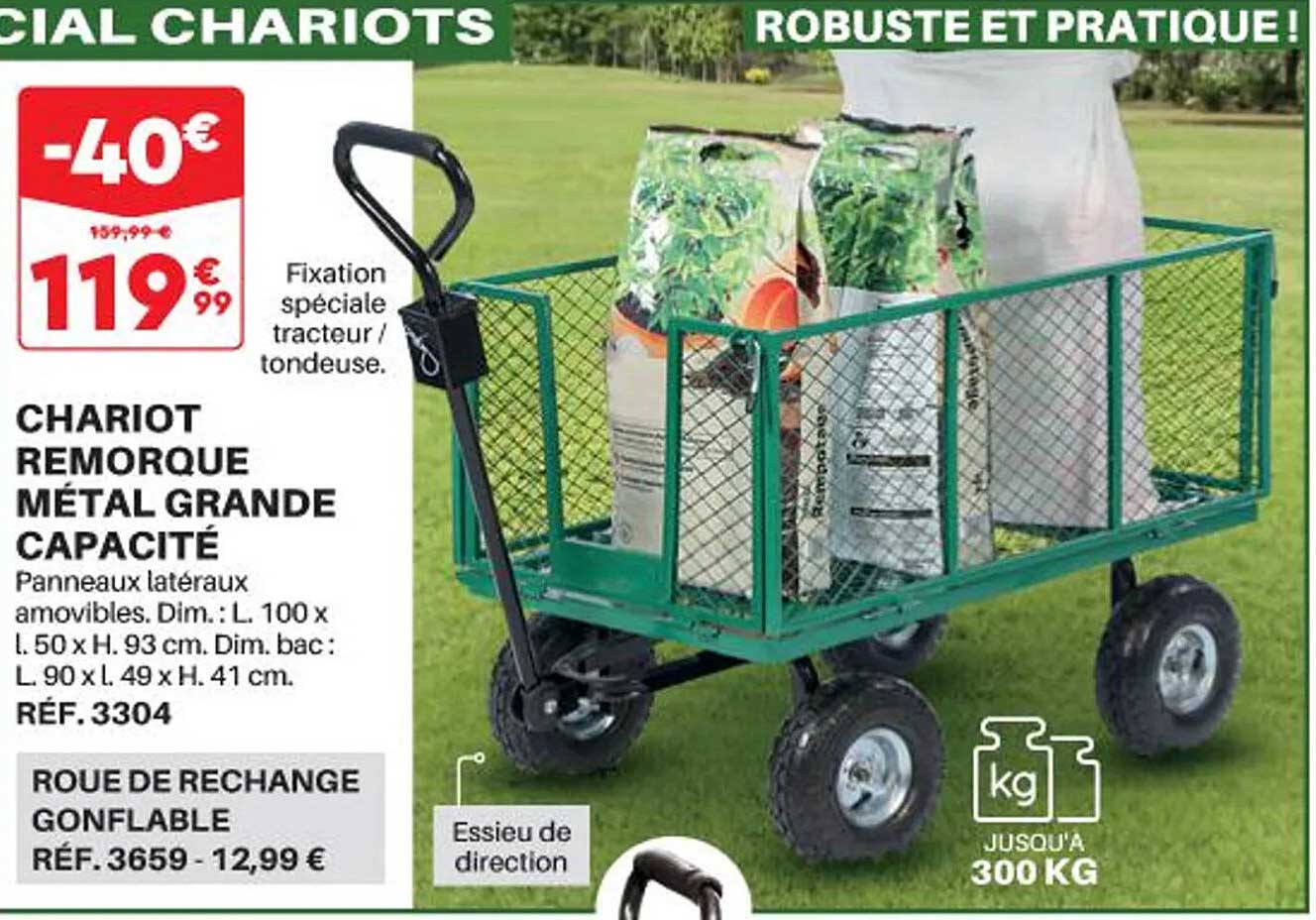 chariot remorque métal grande capacité