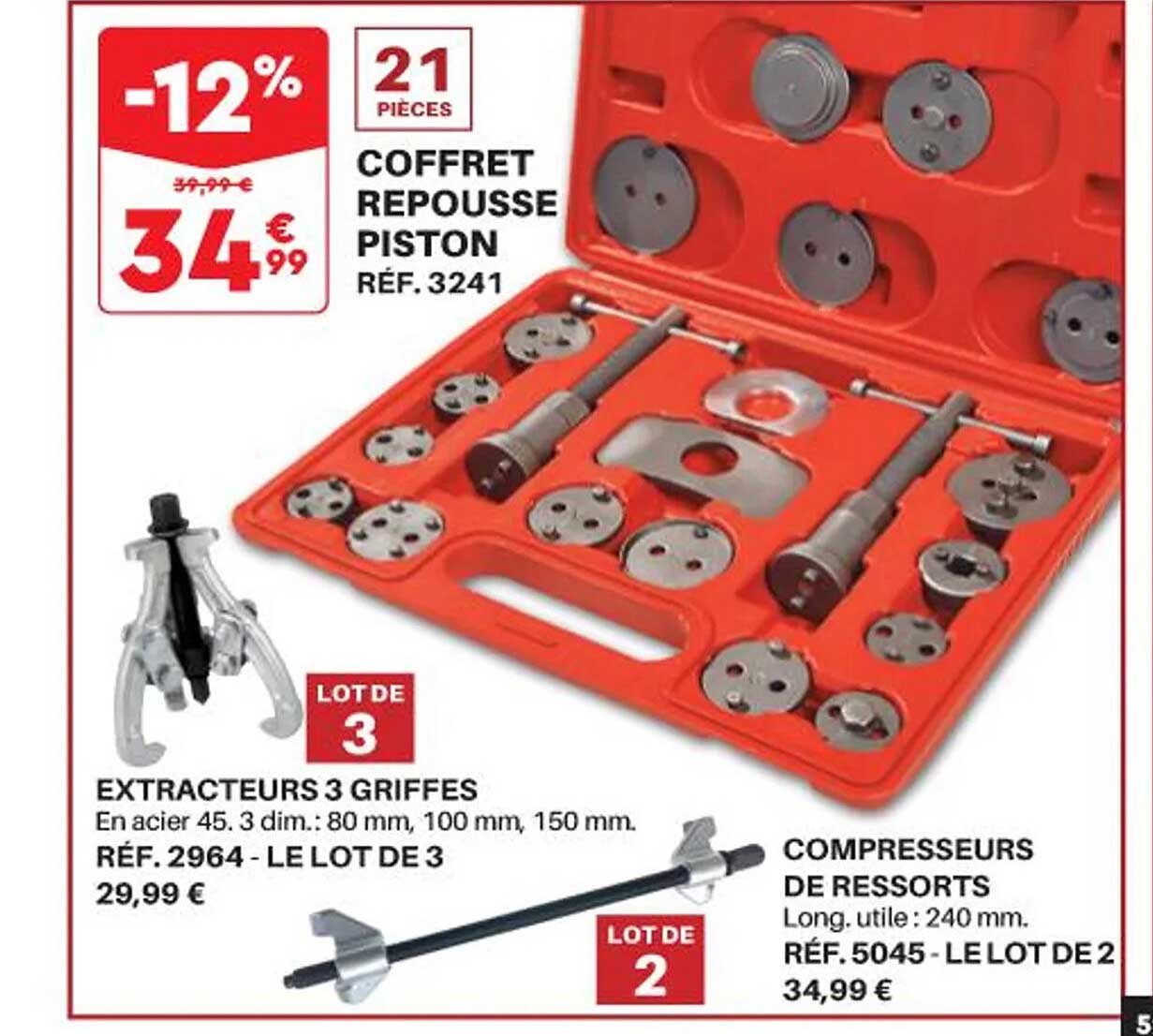 coffret repousse piston, extracteurs 3 griffes, compresseurs de ressorts