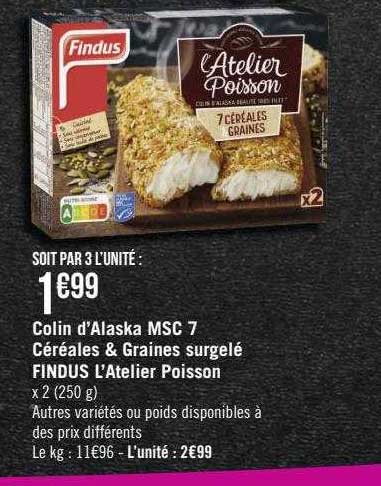 colin d'alaska msc 7 céréales & graines surgelé findus l'atelier poisson