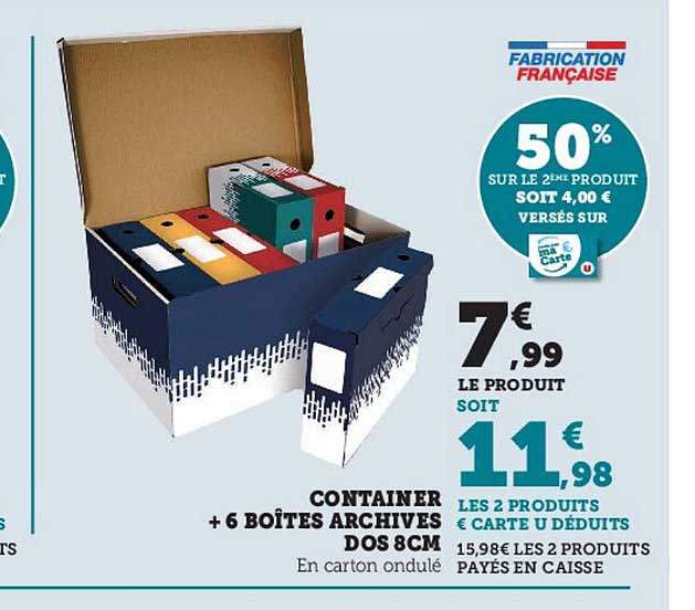 container + 6 boîtes archives dos 8 cm