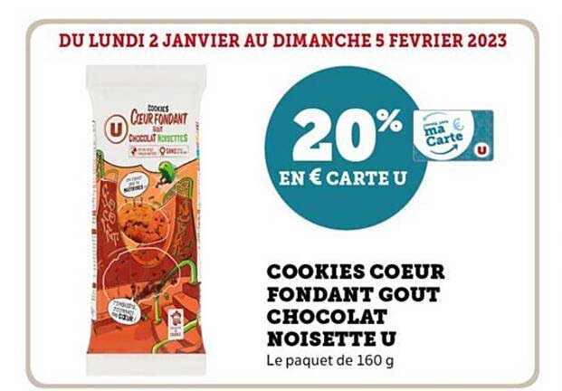 Cookies Cœur Fondant Goût Chocolat Noisette U