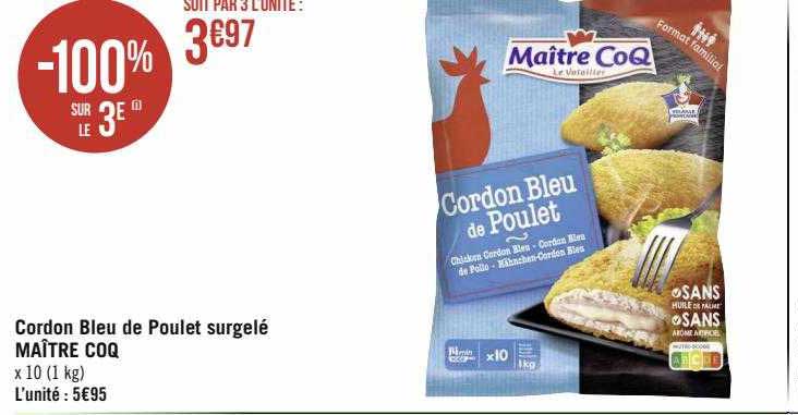 cordon bleu de poulet surgelé maître coq