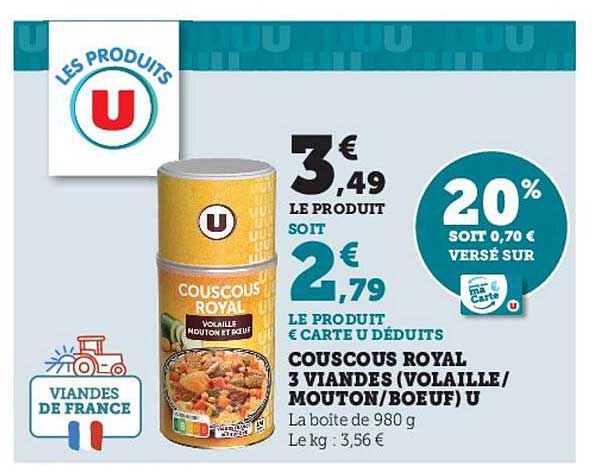 Couscous Royal 3  Viandes (volaille-mouton-boeuf) U