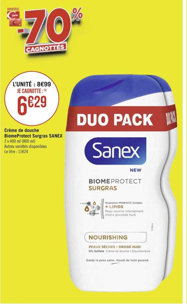 crème de douche biomeprotect surgras sanex