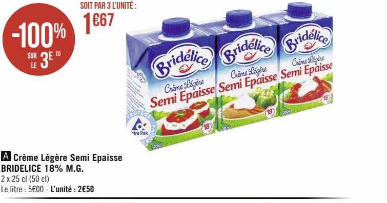crème légère semi épaisse bridélice 18% m.g.