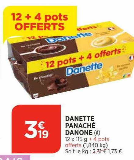 danette panaché danone 12+4 pots offerts
